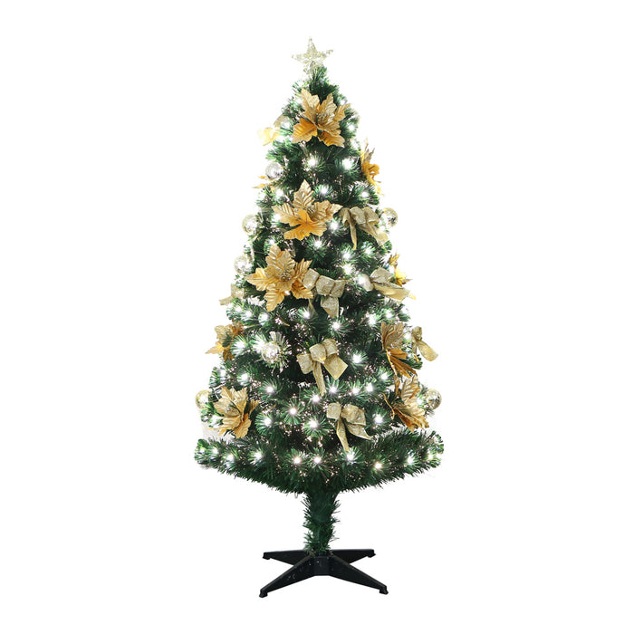 150cm Green Pvc Warm White Fibre Optic Treewith Gold Ornaments