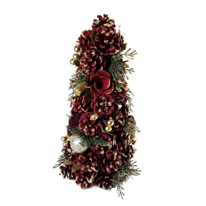 Centerpiece Tree With Red Cones/gold Baubles 32cm