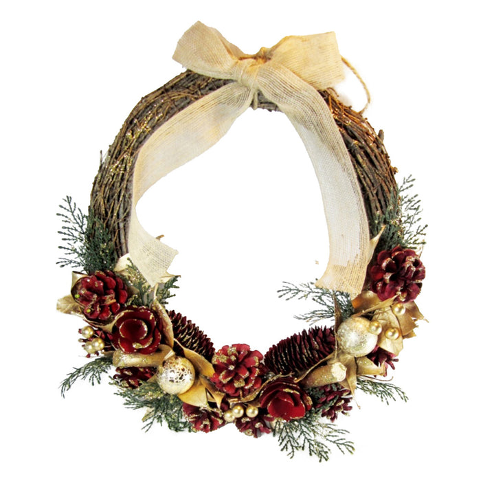 Wall Hanging Wreath Red Cones/gold Baubles 39cm