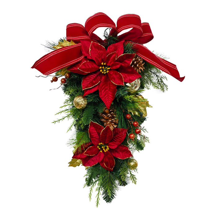 Teardrop Swag Red Poinsettia Flowers/baubles (led Lights)