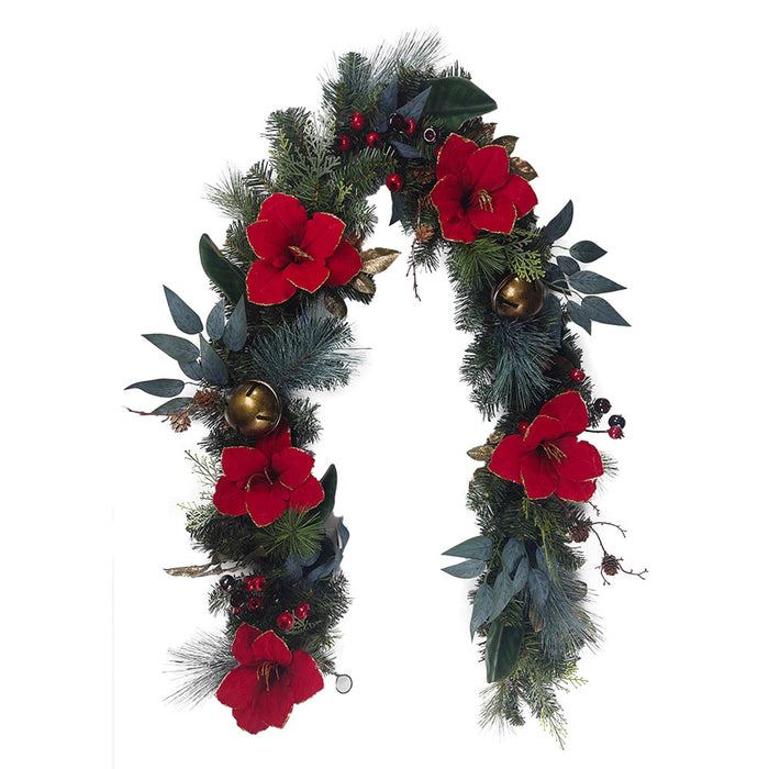 Garland Red Poinsettia Flowers/baubles (led Lights)