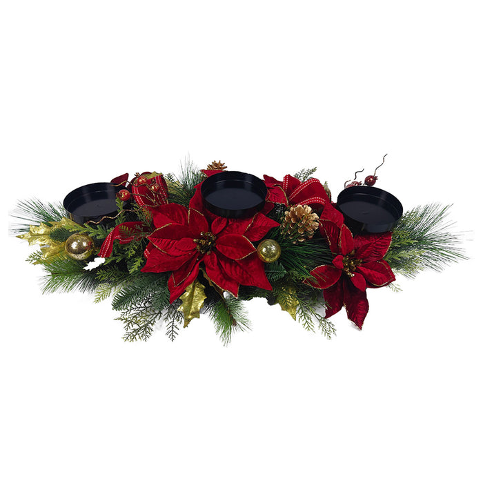 Pillar Candle Centerpiece Red Poinsettia Flowers/baubles (led Lights)