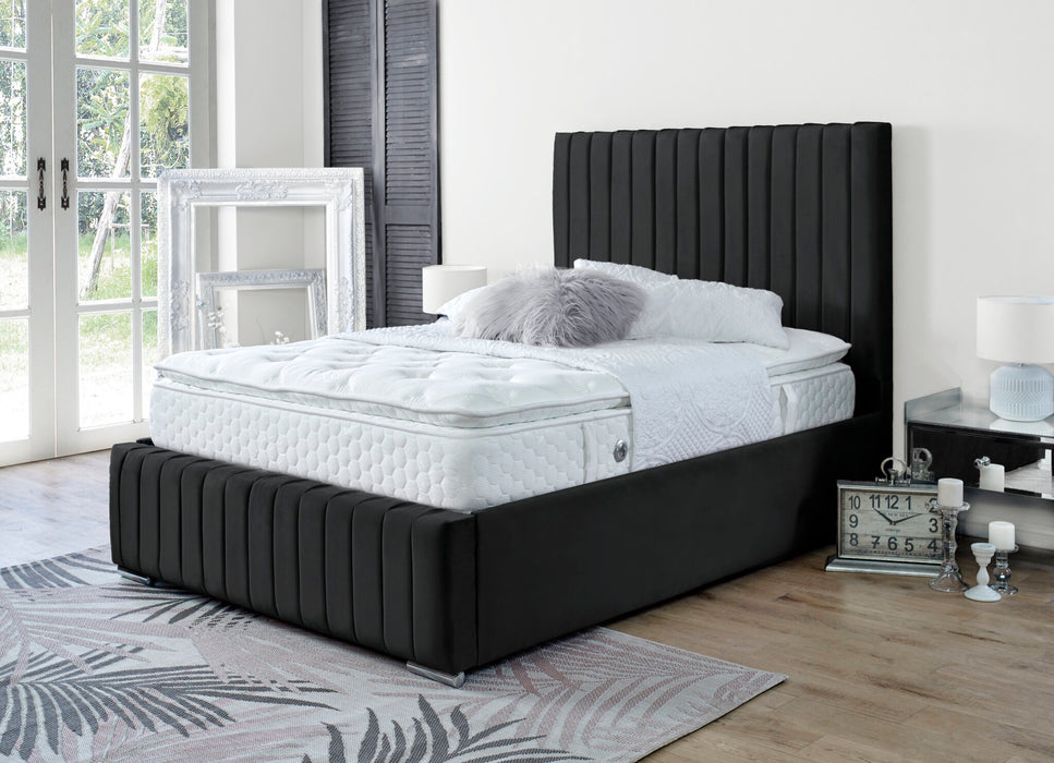 BELLA BLACK VELVET DOUBLE OTTOMAN BEDFRAME