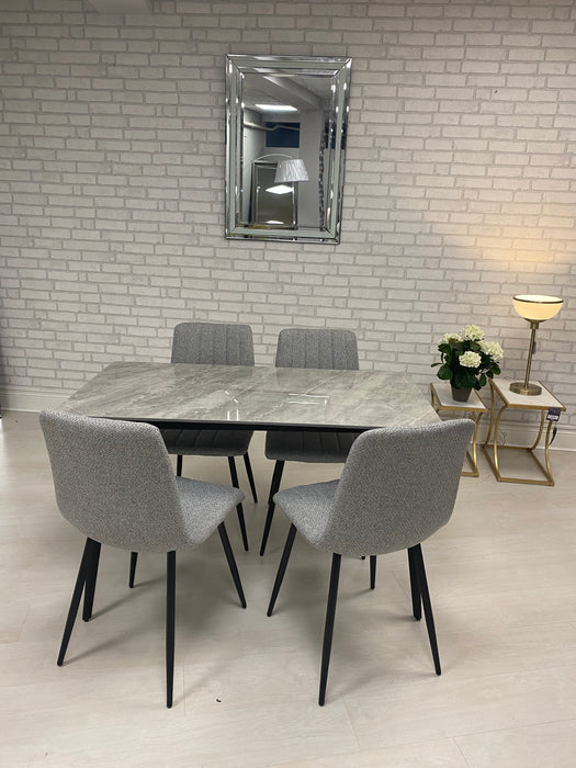 IVY 1.3M DARK GREY DINING TABLE + 4 SILVER CHAIRS